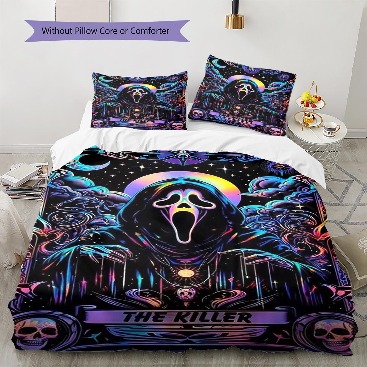 

Scaring Ghost Face Pattern Bedding Quilt Set Quilt Cover Pillowcase Home Decoration Gift (1 * duvet cover + 2 * pillowcase, without core) 135x200cm