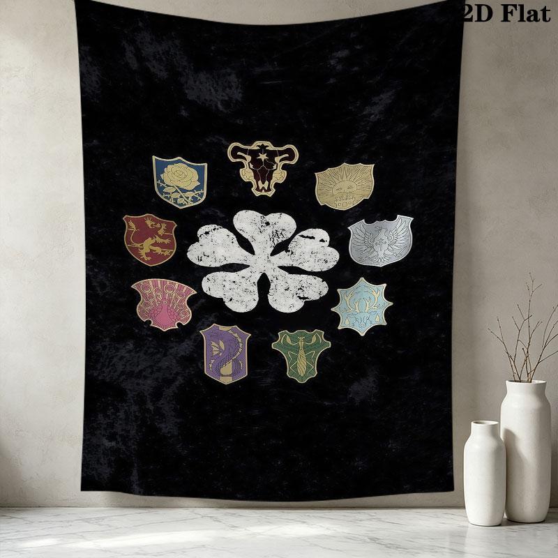 Black Clover Wandteppich Ästhetischer Wandbehang Bedruckter Stoffdecke Dekorative Wandteppiche Für Schlafzimmer Wohnzimmer Heimdekoration 100cm x 150cm gray