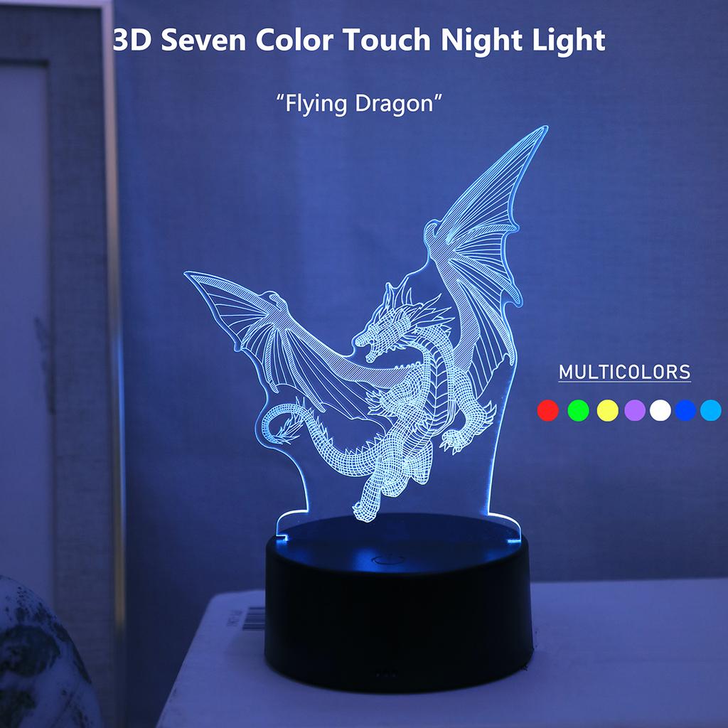 3D Flying Dragon Acrylic Visual Night Light Colorful Touch Night Light Suitable for Bedroom, Study, Reading Room