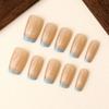 Square Press On Nail Cats Eye Fake Nail with Smile Designs Full Cover Glues On Nail Glossy Acrylic Nail Artificial Nail