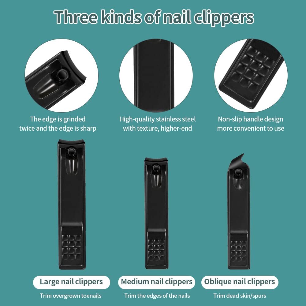 7/10/18 Pcs Classic Black Manicure Set Hand Feet Facial Stainless Steel Accessories All Black Nail Clippers