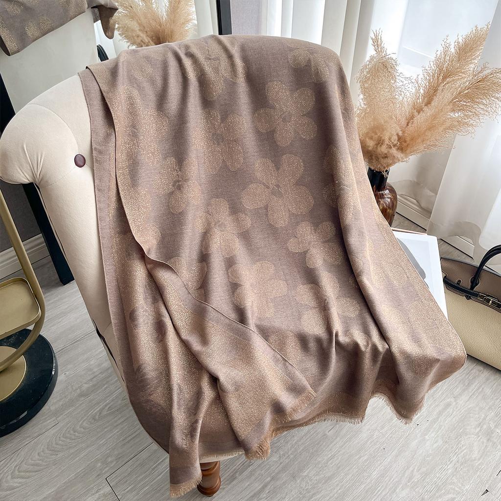 Women Scraves Golden-Embroidered Hijab For Muslim Ladies Ideal For Spring Fall Sun-Protective Stylish Headwear Shawl Scraf
