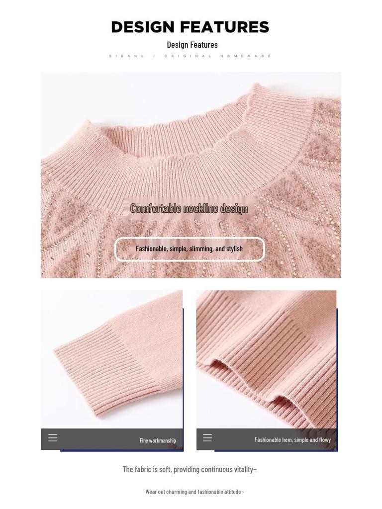 Mom's Wear Fleece Sweater: Autumn/Winter Semi-High Neck Base Top for Middle-Aged and Older Women - Warm Innerwear.