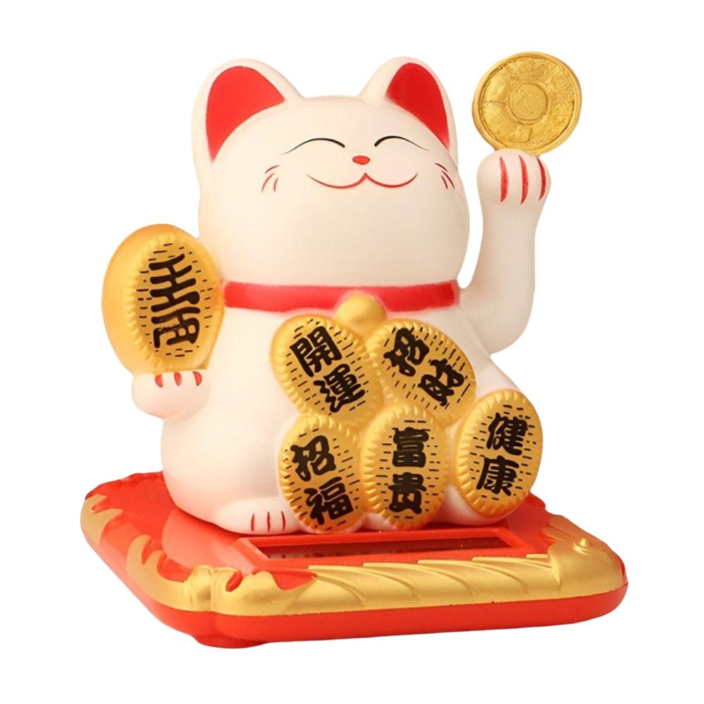 Solar Powered Fortune Cat Figurine Waving Wealth Waving Hand Cat Ornaments  Holiday Gift