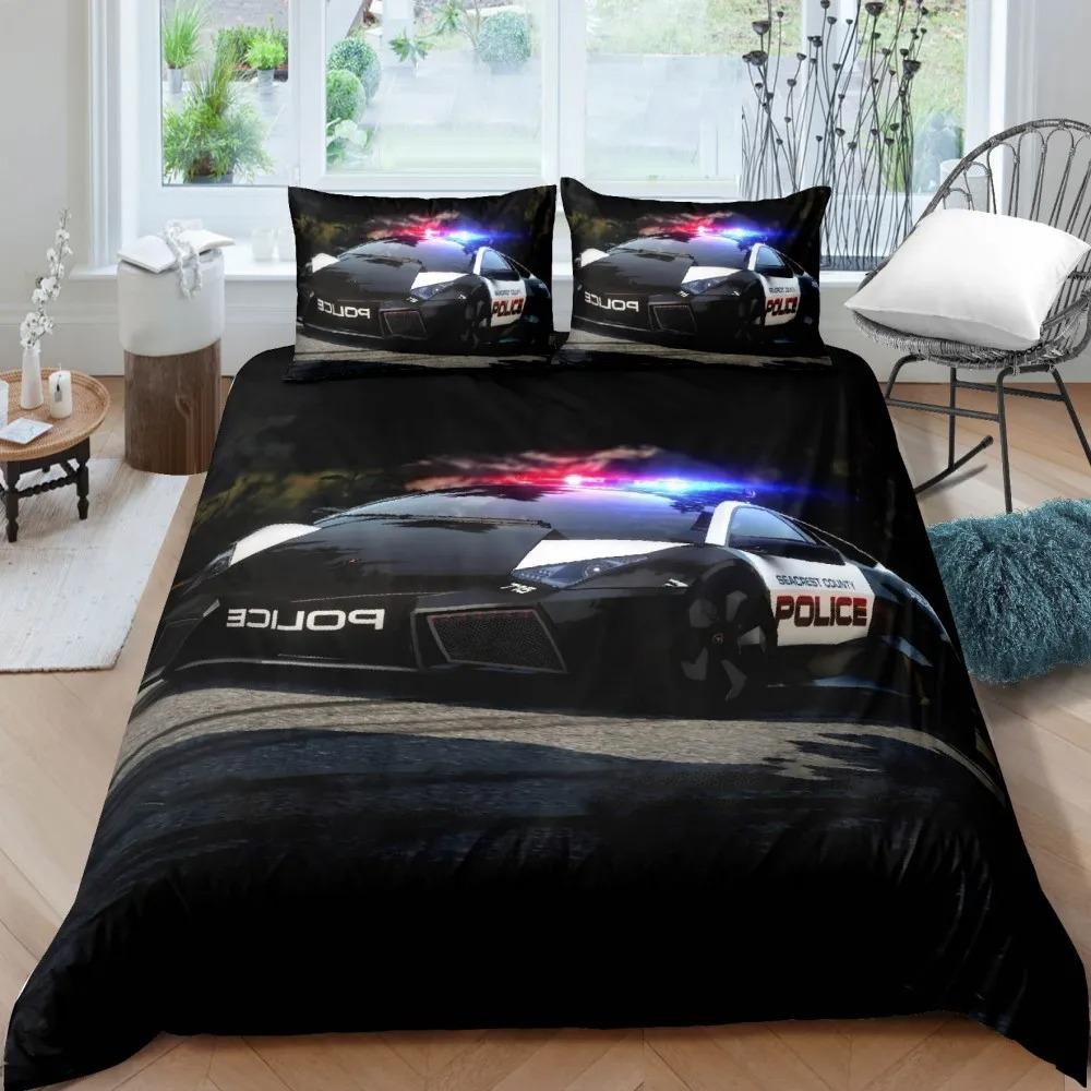 Luxurious Sports Car Bedding Set Black White Racing Bike Bed Linen Polyester Duvet Cover with Pillowcase for Teens Adults Decor