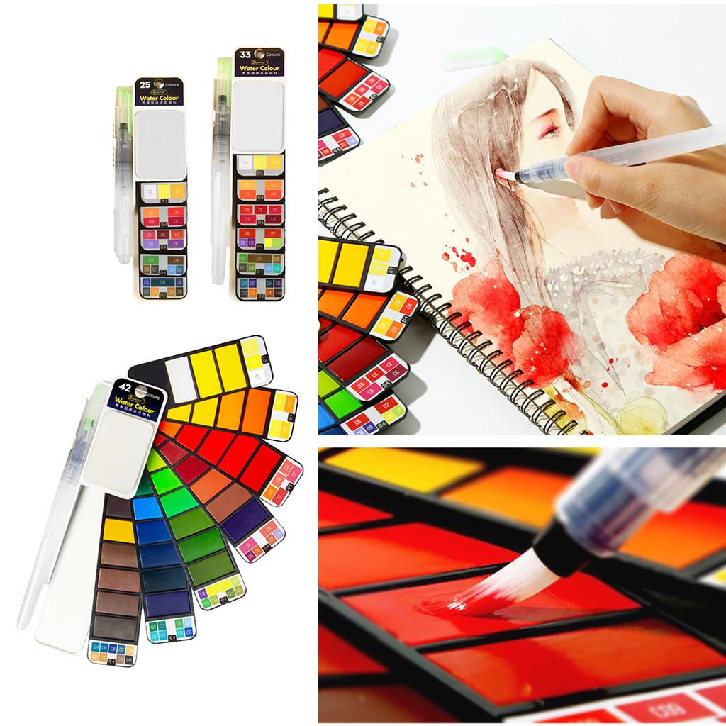 Watercolor Paint Set, 42/33/25 Assorted Colors Paint Set with Brush Travel Pocket Watercolor Kit for Students Adults Artist