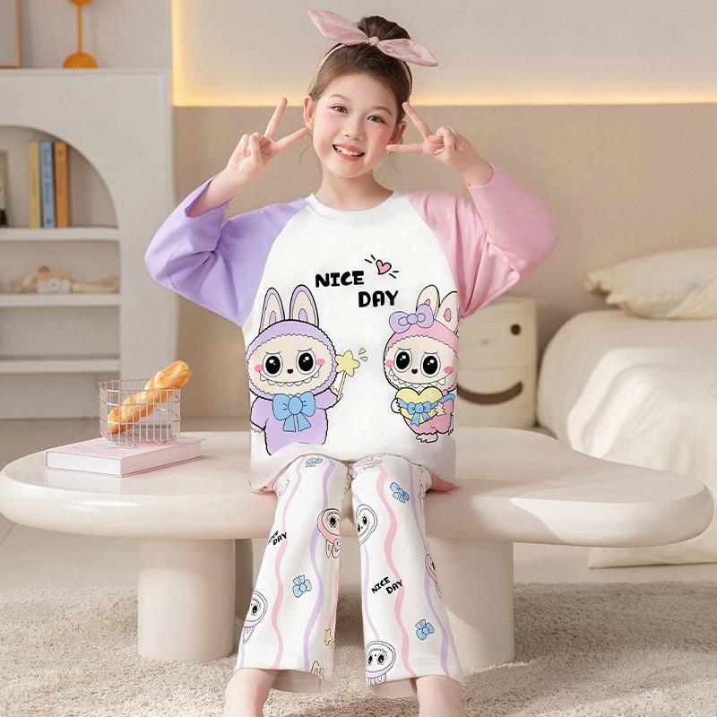 Girls Cotton Pajama Set Long Sleeve Round Neck Princess Style Sleepwear Kids 8-14 Years Winter Home Wear