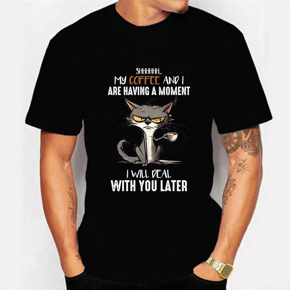 Tshirts New Trendy Men T-shirt I Dont Like Moring People or Moring or People Funny Jokes T-shirt Black Cat Men's T Shirt for Men