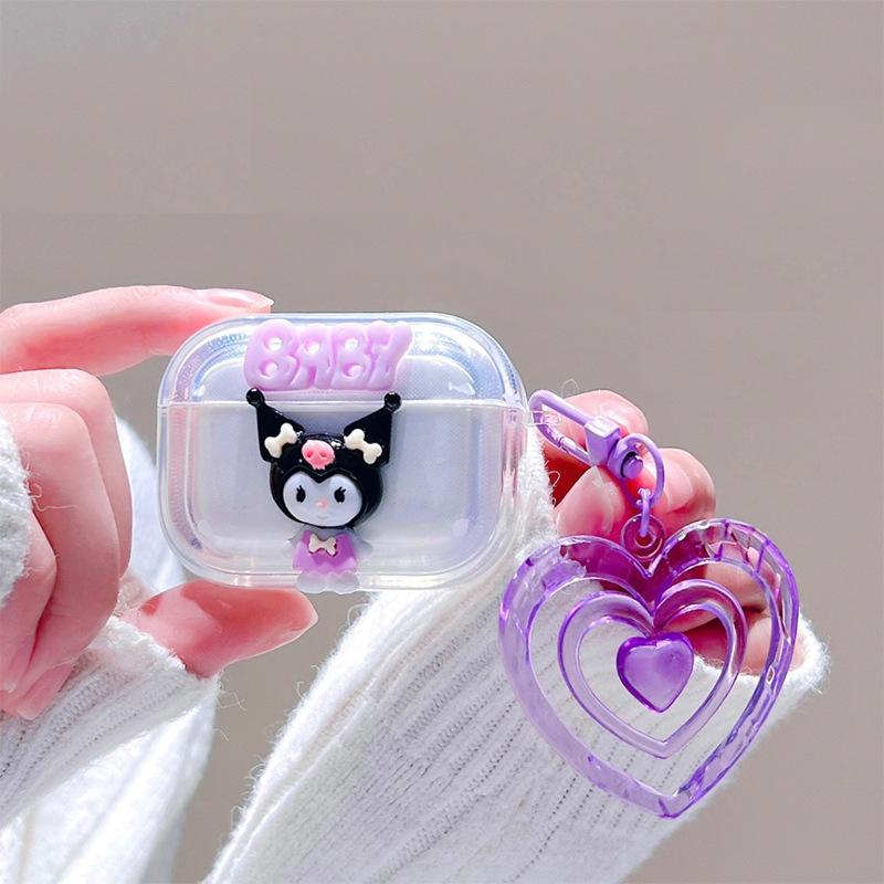 Apple Bluetooth Headset Cover Is Suitable For Airpodspro1/2 Generation Female 3 With Transparent Love Purple Little Devil Cute