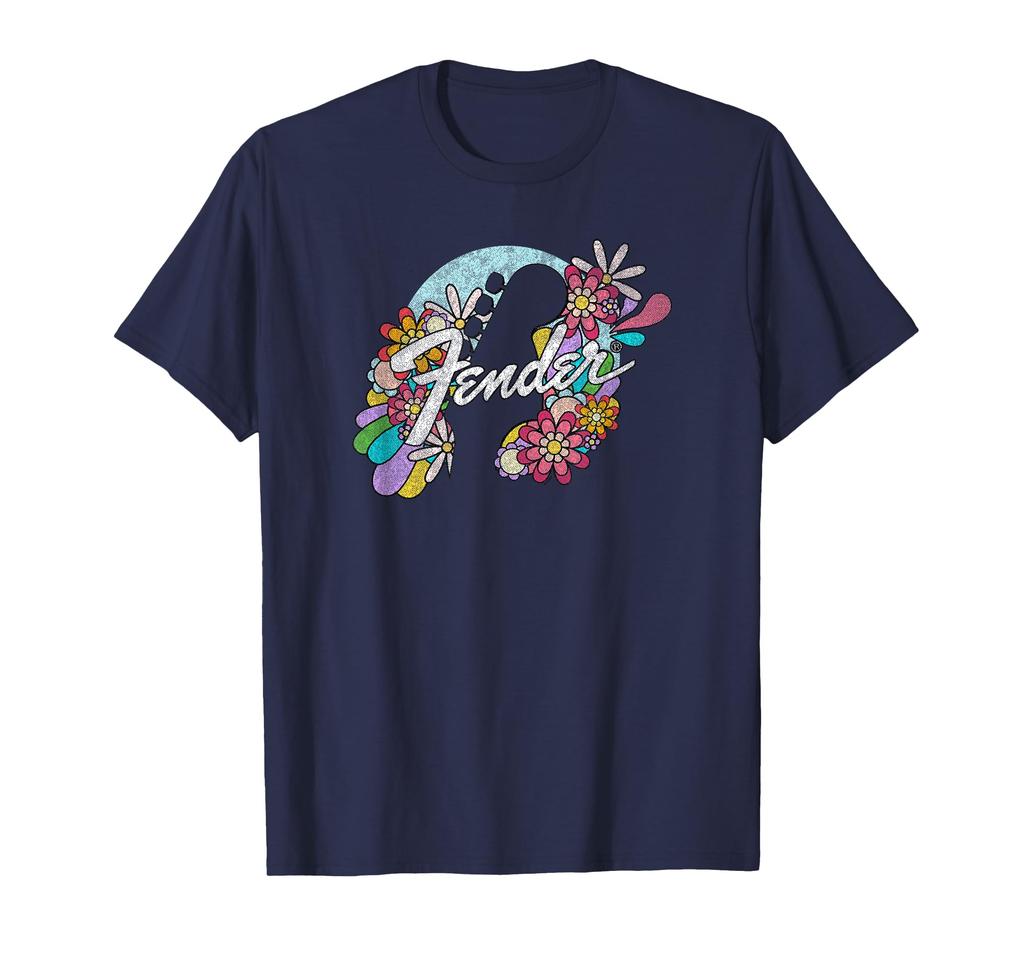 Fender Frühlingszeit Blumenbedeckte Gitarren-Silhouette Logo T-Shirt