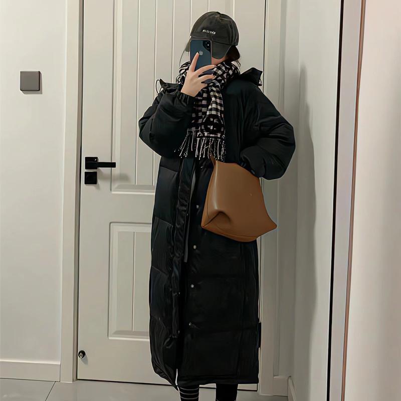 Winter new super long thickened black over-knee down jacket for women, couples, Chinese drama art test, plus size coat for men