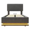 Modern Upholstered Beds with LED Lighting, USB-C Charging, Height-Adjustable Headboard, Corduroy, Slatted Frame, Under-Bed Storage.90*200 Gray