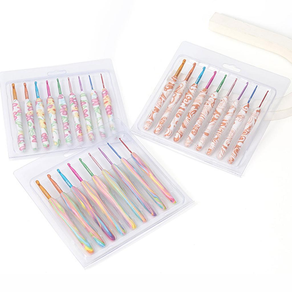 9Pcs Ergonomic Handle Crochet Hook 2mm-6mm Ergonomic Crochet Needle Soft Handle Crochet Hook for Beginner Hobbyist
