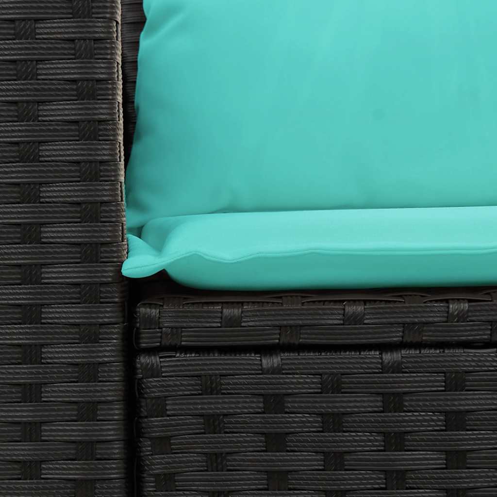Garden Sofa with Cushions 2 Seater Black Poly Rattan