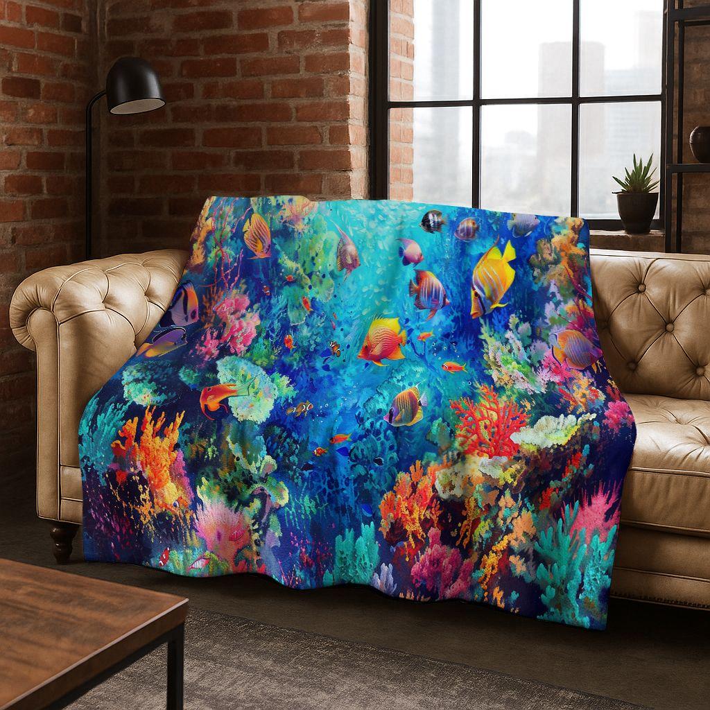 2026 New Underwater World Sea Dolphin Turtle Coral Art Flannel Blanket,Cozy Soft Throw Blanket for Home Bedroom Bed Sofa Kids