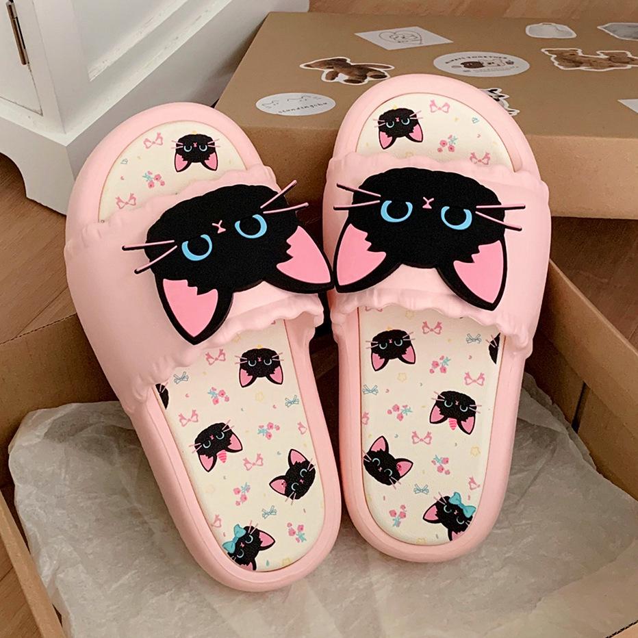 Sweet Cool Black Kitten Non-Slip Indoor/Outdoor Soft Sole Slippers