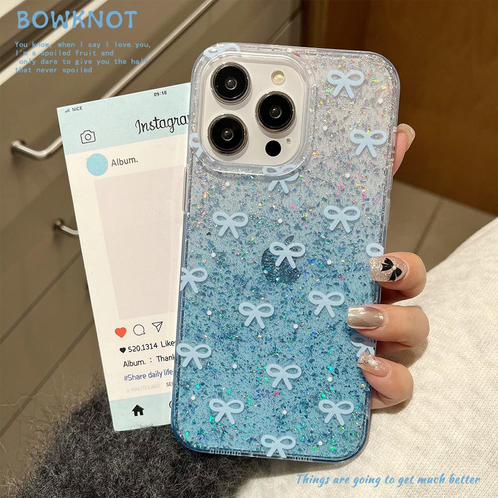 

New Glitter Pink Bow Suitable for Apple 16 Mobile Phone Case for Women Iphone15pro Anti Fall 14tpu Protective Case 13 Apple 12