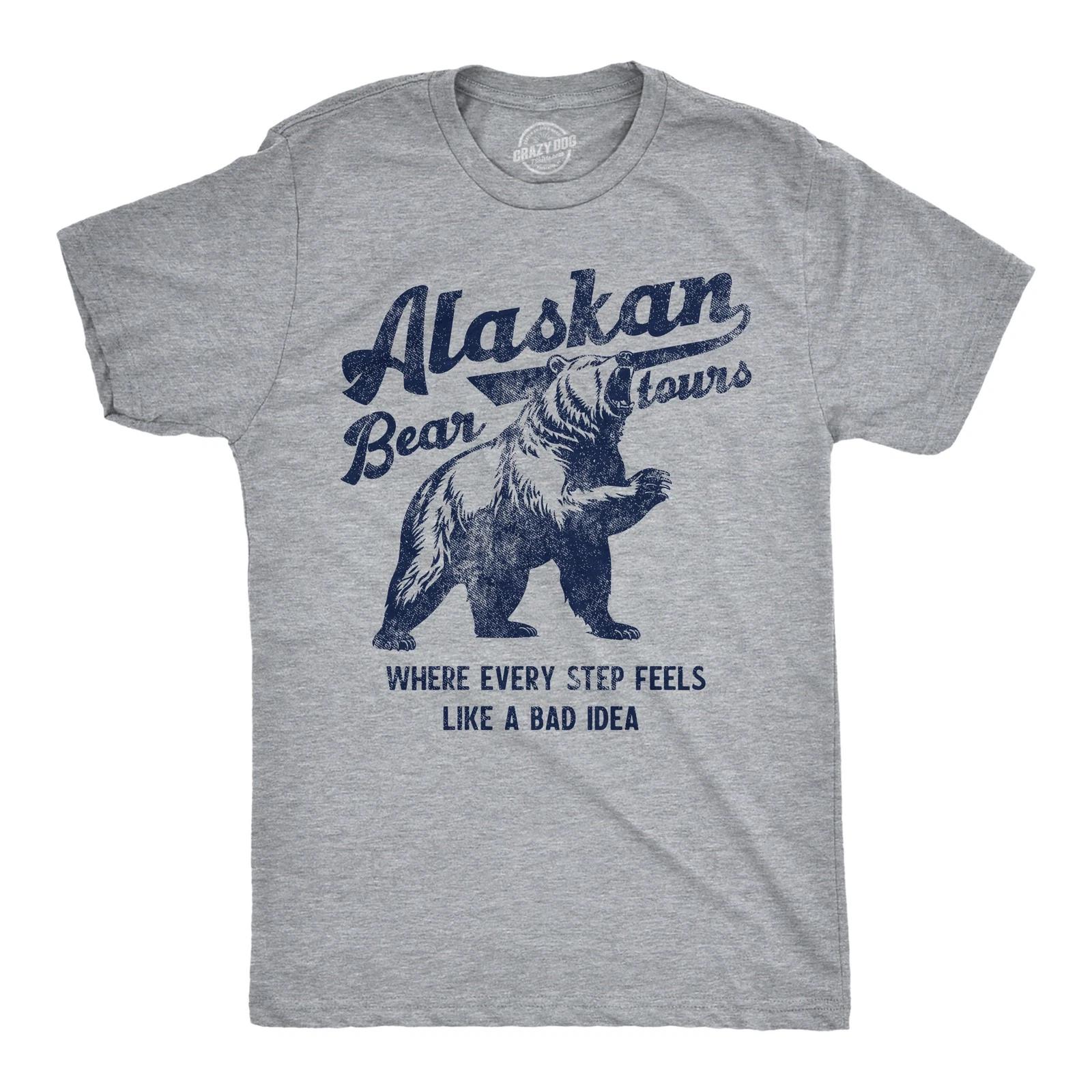 Mens Funny T Shirts Alaskan Bear Tours Sarcastic Graphic Novelty Tee for Men L