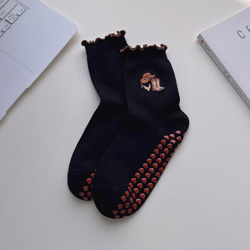Children's Cartoon Yoga Socks - Mid-Calf, Anti-Slip, Embroidered Fluffy Bows, Fitness, Pilates Socks for Women