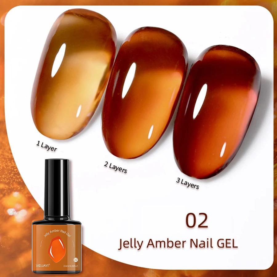 6 Colors Amber Gel Nail Polish Set - Translucent Jelly Nude Brown Tones, Professional Salon & DIY Home Manicure Kit, UV/LED Curable