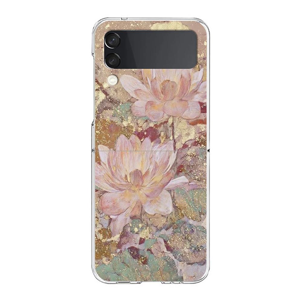 Transparent Phone Case For Samsung Galaxy Z Flip 3 4 5 6 7 Hard Folding PC Z Flip3 Flip4 Cover Flower Cute Fairy Fish Painting