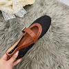 Inner Heightening Women's Shoes Breathable Hollow Woven One-word Strap Single Shoes 25 Summer New Casual Splicing Round Head Grandma Shoes