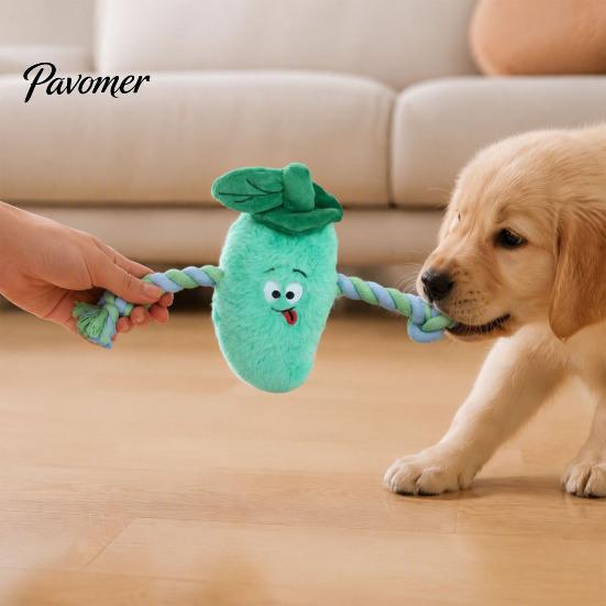 Aggressive Chewer Toy Stuffed Vegetable Dog Toy, Interactive Squeaky Chew Plush Carrot Eggplant Green Pepper with Rope Arm for Tug-of-war, Small