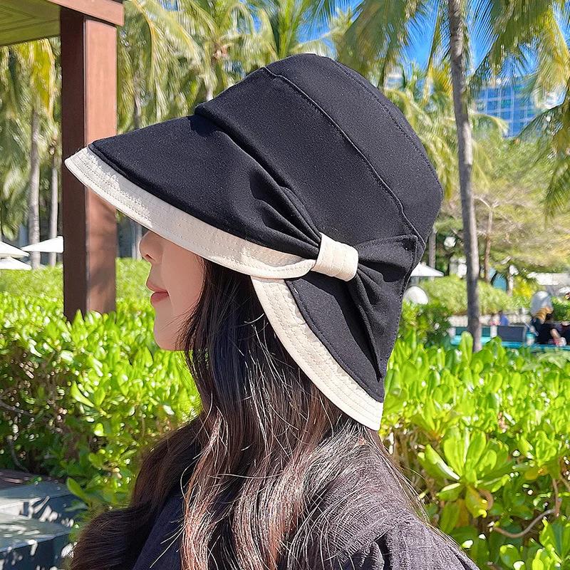 New Summer Women Bow Tie Fashion Bucket Hats Outdoor Sunscreen Beach Wide Brim Panama Cap Casual Uv Protection Fisherman Hat
