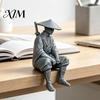 Atmospheric Retro Room Decor 3D Printed Ancient Chinese Hermit Warrior Figurine, Swordsman Statue with Bamboo Hat, Desktop Archeology Rack Mini