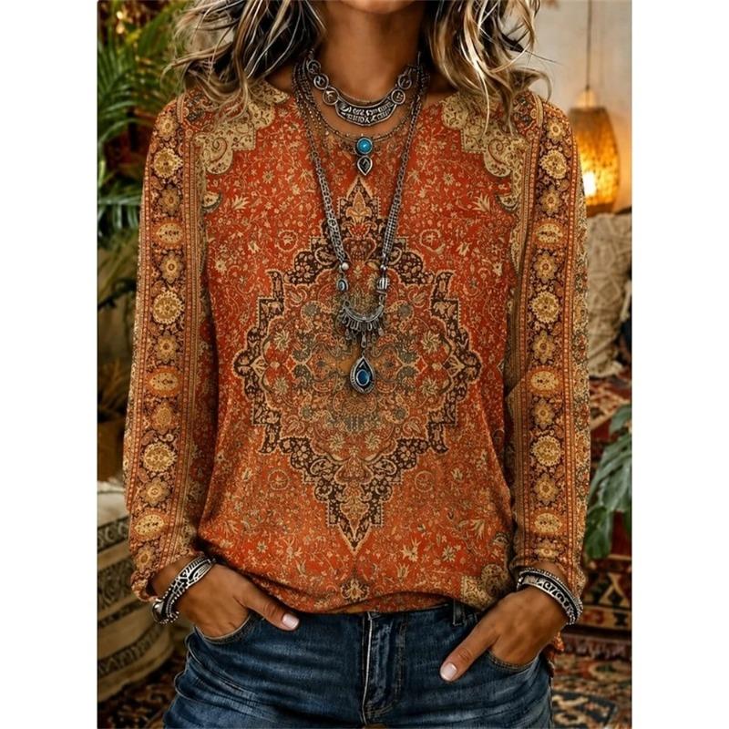 Autumn and Winter Ladies 3D Printed Crew Neck Long Sleeve T-Shirt Halloween Wear