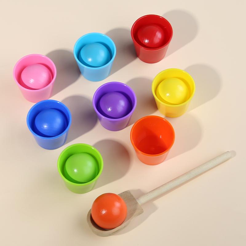 Simulated Bear Feeding Game Montessori Wooden Toy Spoon Training Toy for Early Education Color Classification Cup Stacking