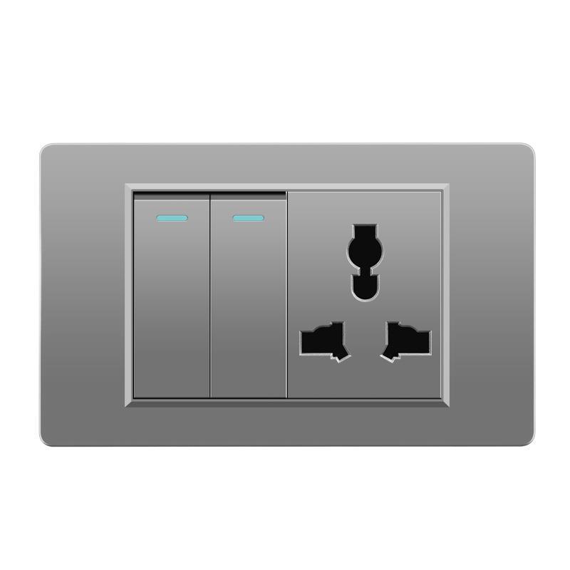 118 Type Switch Six-Hole Gray Wall Socket with Type-C 20W, Thai Style & PC Panel, Taiwan Socket