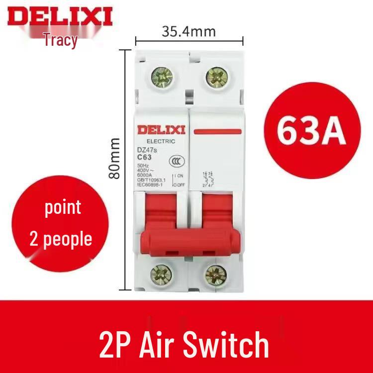 Delixi Air Circuit Breaker: 1P, 2P, 3P, 4P Options for Household and Three-Phase Systems (25A, 32A, 40A, 63A)