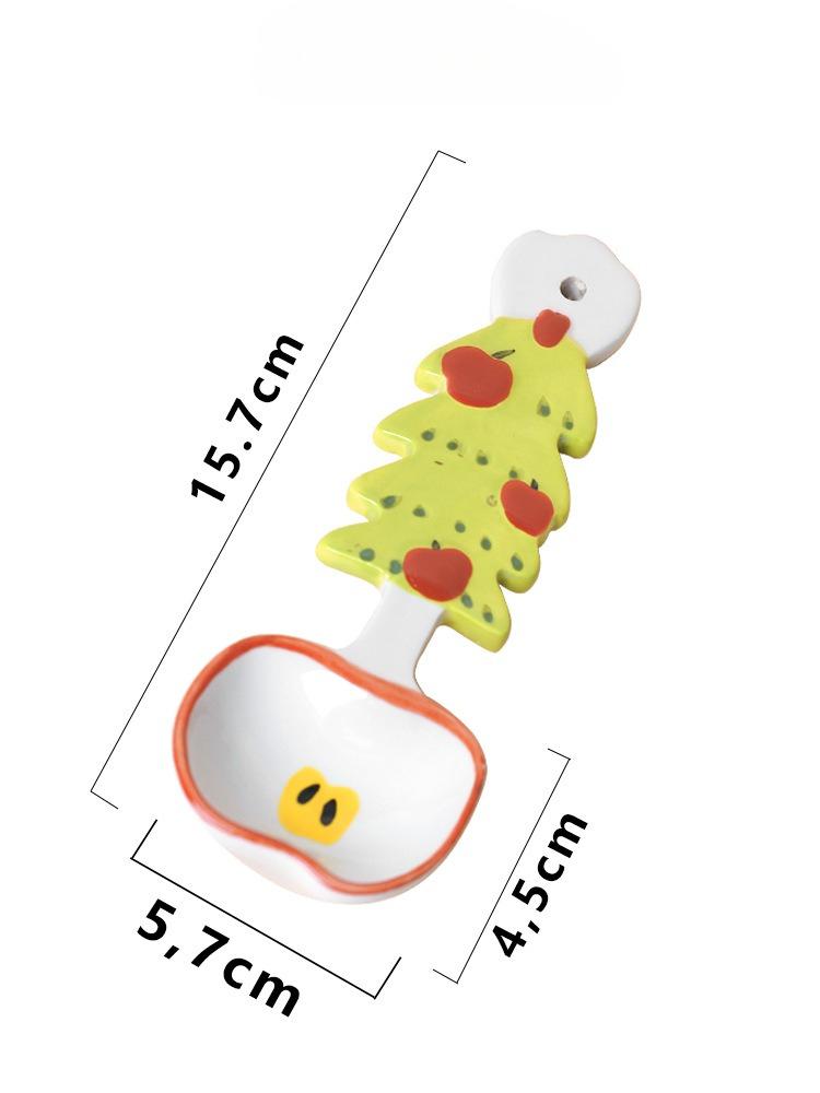 Underglaze Colored Ceramic Spoon Cute Christmas Cherry Scoop New Kitchen Cooking Utensil for Dessert Soup Long Handle Soup Spoon