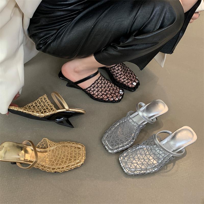Fashion Luxury Women Shoes 2025 Summer High-heeled Slippers Sandals for Women Party Shoes Fashion Strange Style Square Toe Shallow Shoes