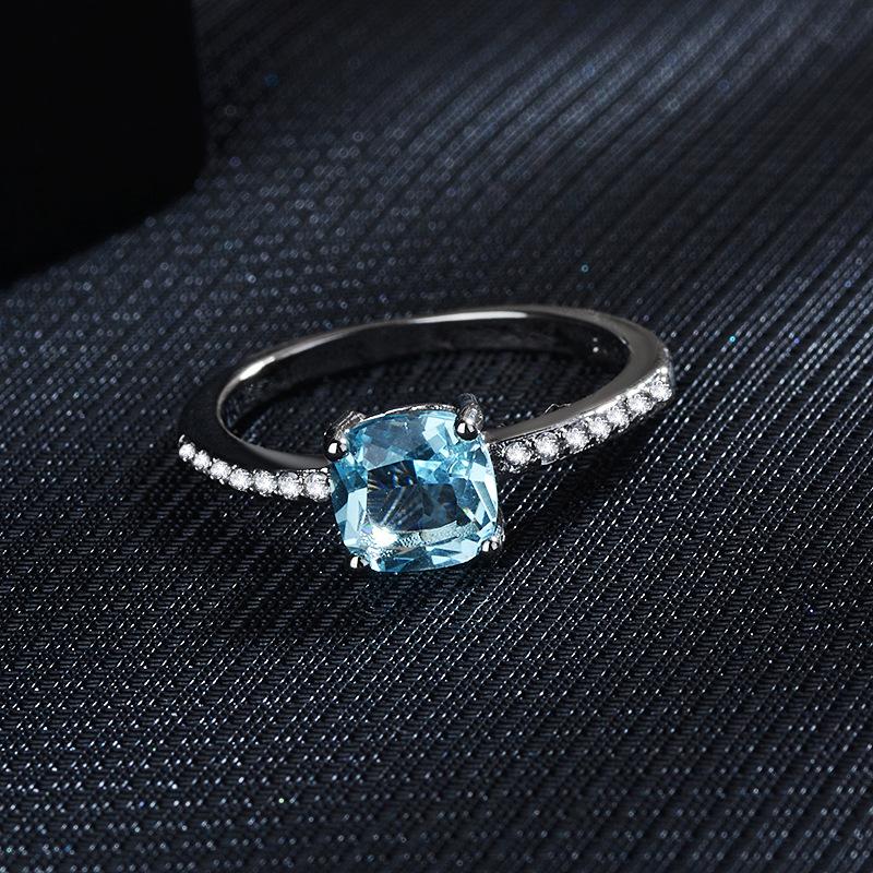 WOSIKATE Luxury Blue Square Topaz Engagement Ring For Women CopperFashion Jewelry Hundred Finger Ring Accessories