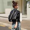 2025 Spring Women's High-End Petite Round Neck Loose Short Leather Jacket WA2513