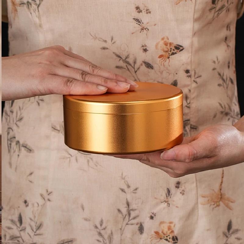 Round Aluminum Alloy Tea Pot Trumpet Portable Travel Tea Box Metal Mini Stainless Steel Sealed Tea Box Home Decoration Gift