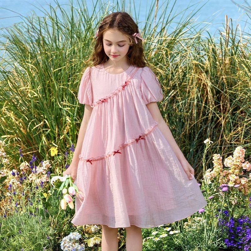 Сладкое розовое платье для девочек, летнее детское платье принцессы 120