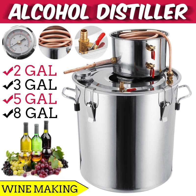 2/3/5/8 Galões Aço Inoxidável Destilador Eficiente Moonshine Álcool Destilador DIY Casa Água Vinho Óleo Essencial Kit de Fermentação Conjunto