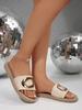 Fashion 2025 New Women Thick-Soled Slippers Fashion Rivets Luxurious Design Sandals Summer Casual Open-Toe Wood-soled High Heels Zapatos