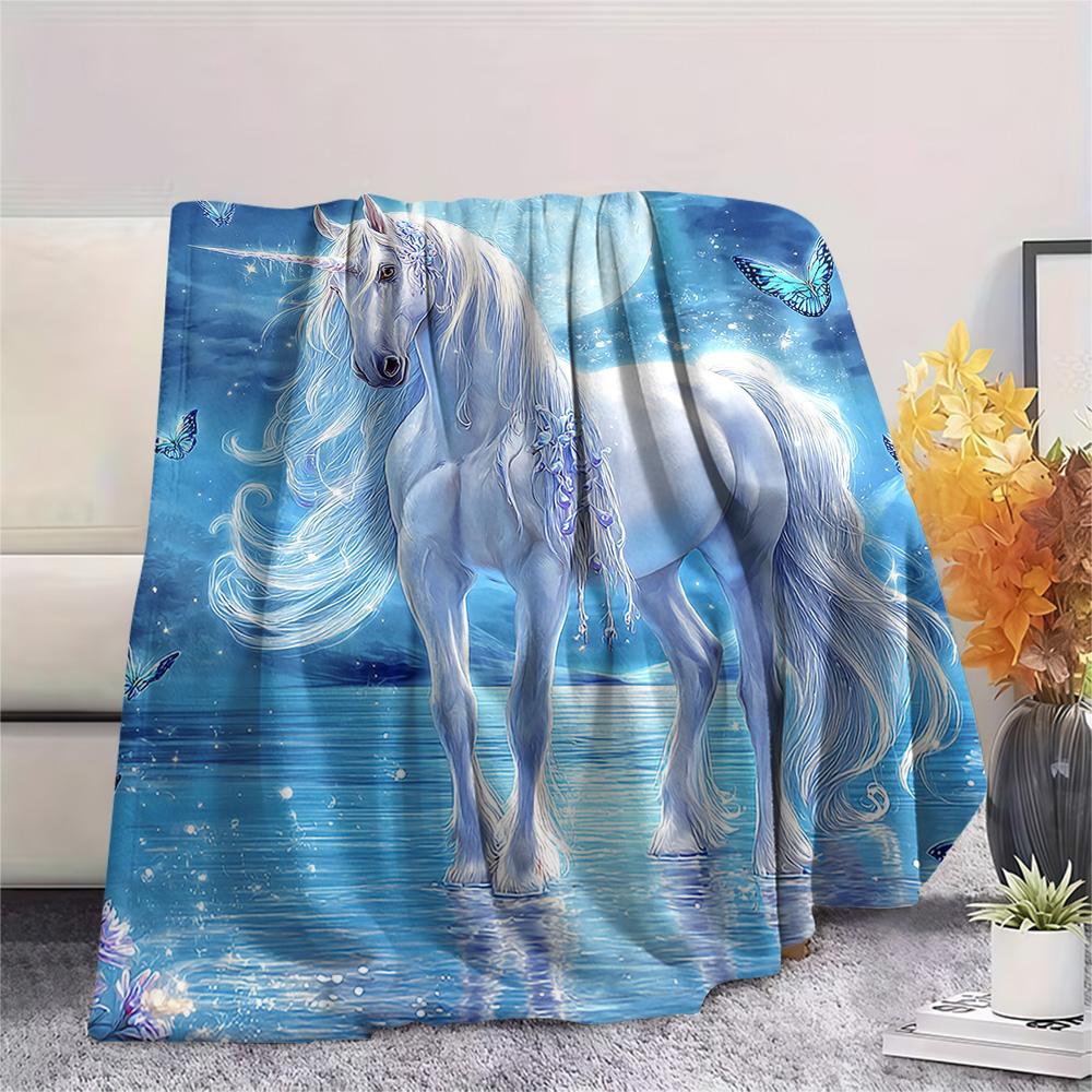 Unicorn Print Flannel Blanket, High Quality Comfortable for All Seasons, Home Decor, Warmth and Comfort, Perfect for Christmas Gifts