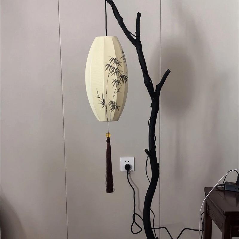 Teahouse Study Atmosphere Wabi-sabi Lantern Floor Lamp with Retro Branch Design