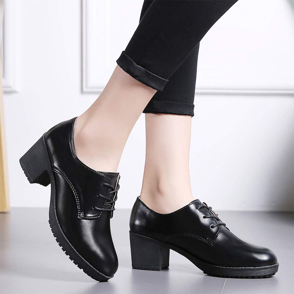 Oxforduri de damă autentice Grandpa [Nomioce], Piele, Pantofi pentru școală/muncă, Pantofi cu șireturi, Pantofi, Pantofi, Tocuri, Casual, Femei, Negru, 25.0cm