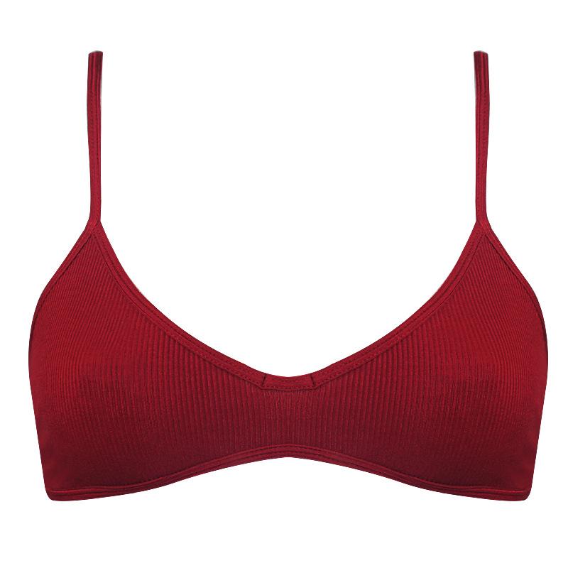 French Cotton V-Neck Women's Wire-Free Soft Elastic Ribbed Bra