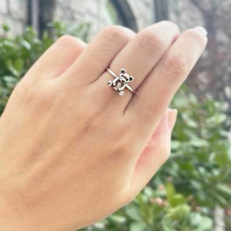 Ollia Teddy Bear Layered Solid 925 Silver Ring
