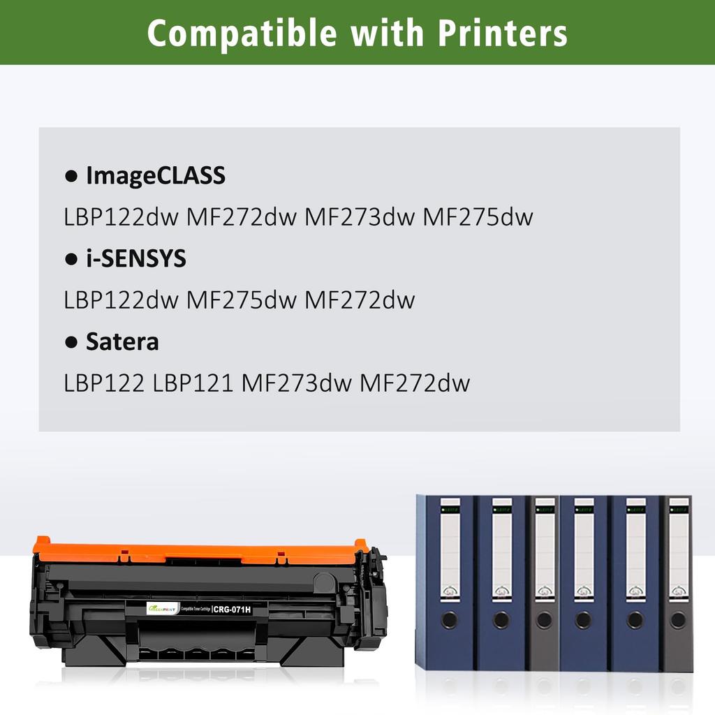 Compatible Toner Cartridge 071H CRG071H with Remaining Toner Level Indicator Compatible with Canon and MF272dw Supports Fax Sending and GREENPRINT