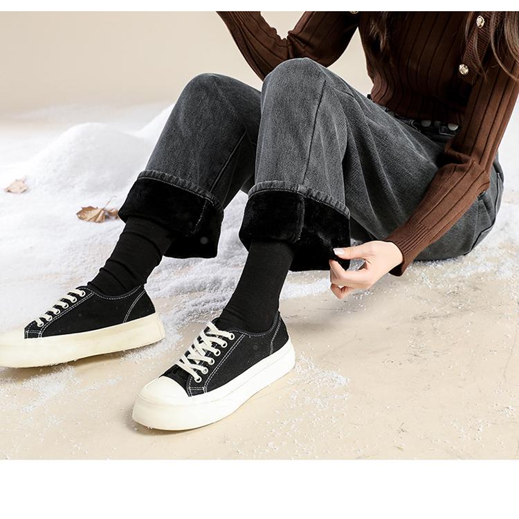 Women's High-Waisted Fleece-Lined Jeans: Thick, Light-Colored, Straight-Leg, Slimming Wide-Leg, Dark Blue for Autumn/Winter 2025.