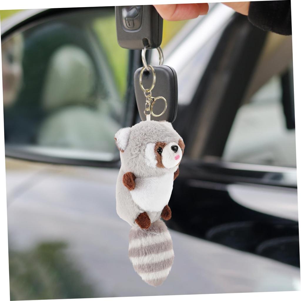 [Abaodam] Mini Red Panda and Raccoon Plush Keychain Pendant, Gray PP Cotton, Bag Charm for Keys and Zippers, 18x7x6cm, Animal Party Gift
