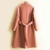 100% Wool Women Coat Autumn Woolen Coat Winter Wool Long Coats Cashmere Overcoat Belt Oversized